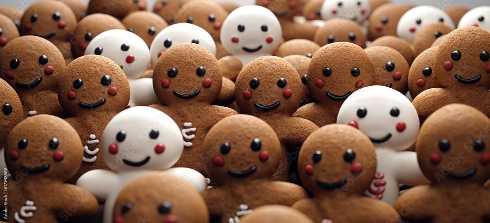 gingerbread men are arranged in a group on a white table Generative AI gingerbread men are arranged in a group on a white table Generative AI