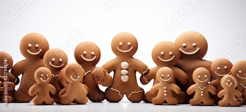gingerbread men are arranged in a group on a white table Generative AI photo