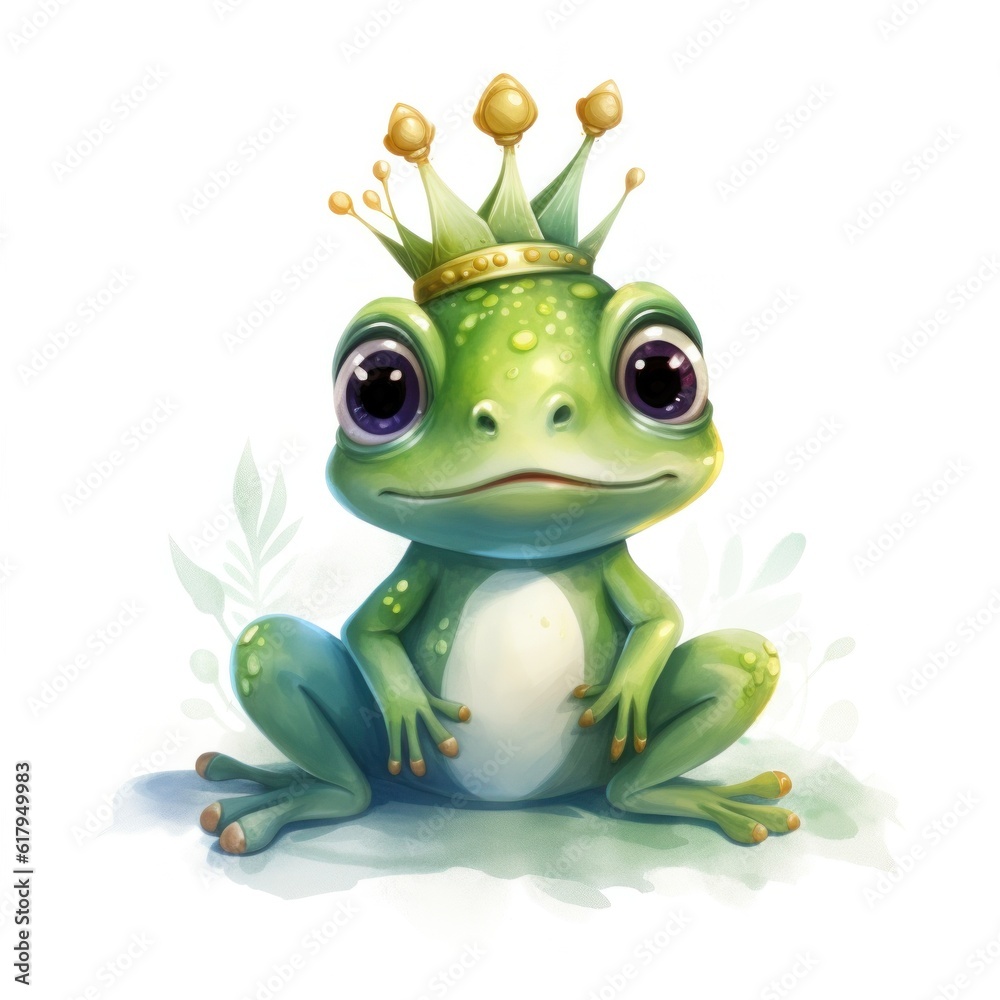 Watercolor cute princess frog. Illustration AI Generative. Watercolor cute princess frog. Illustration AI Generative.