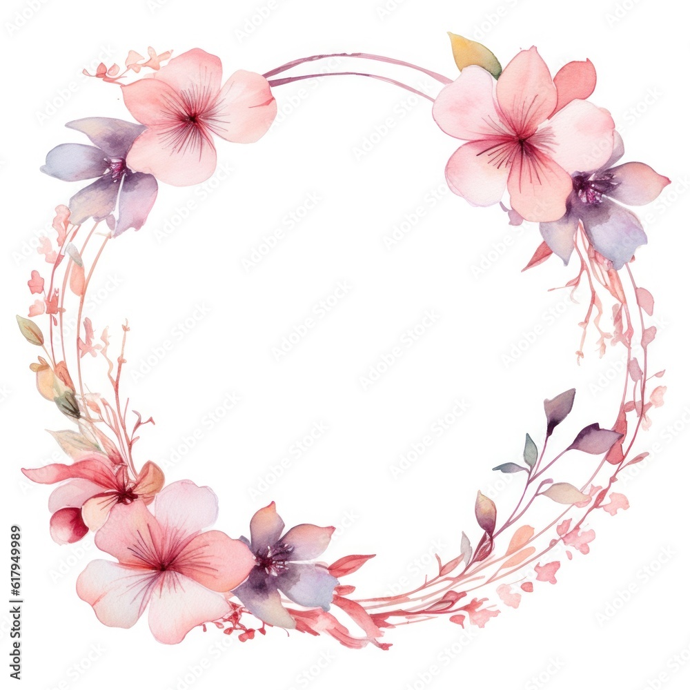 Naklejka premium Floral watercolor frame. Illustration Generative AI.