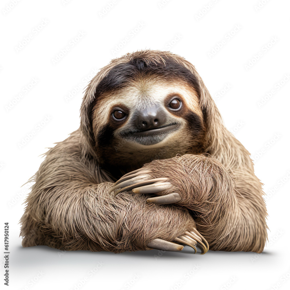 Cute sloth realistic image generative AI illustration isolated on white background. Lovely baby animals concept Cute sloth realistic image generative AI illustration isolated on white background. Lovely baby animals concept