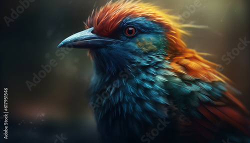 Vibrant macaw perching on branch, feathers multi colored in nature. generated by AI © Jemastock