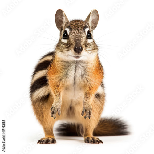 A small chipmunt standing on its hind legs. Generative AI.
