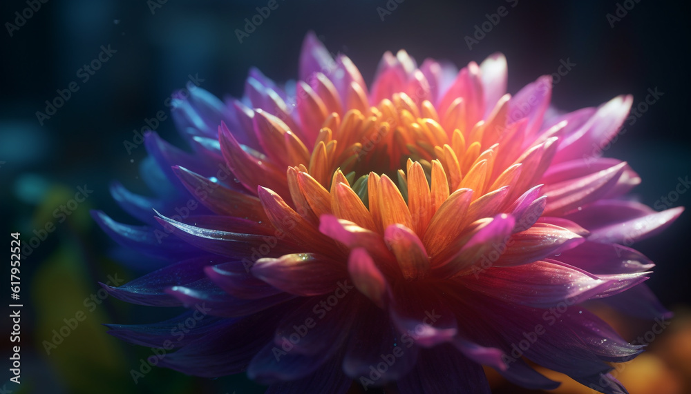 Vibrant colors of nature Close up of a multi colored dahlia blossom. generated by AI