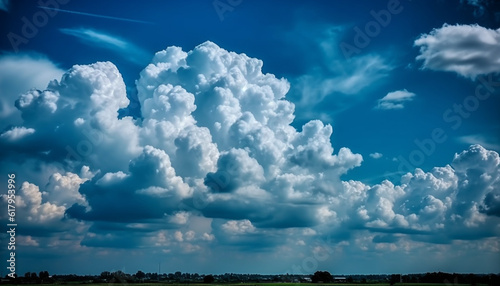 Vibrant cumulus clouds paint a moody sky high up above generated by AI