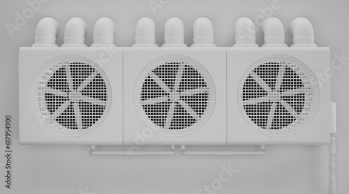 White 3D Rendered Modern Industrial Fans on Wall