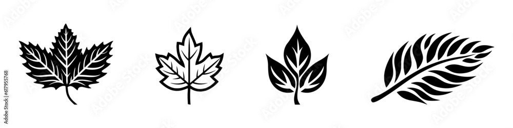 Fototapeta premium Leaf icons set ecology nature element, black leafs, environment and nature eco sign.