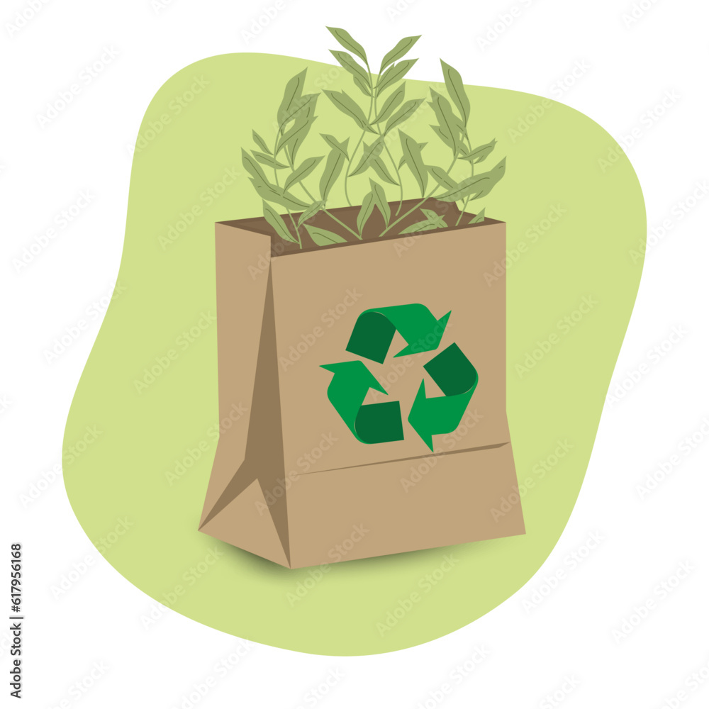 Label the green eco bag with recycle sign on it designed with leaves with transparent background. Vector illustration Label the green eco bag with recycle sign on it designed with leaves with transparent background. Vector illustration