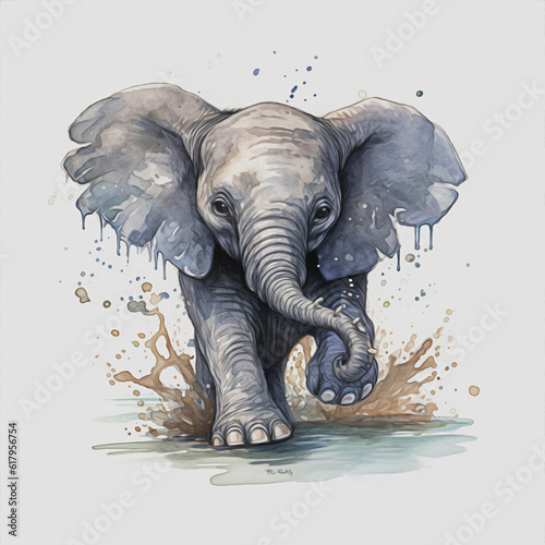 elephant watercolor animals white background photo