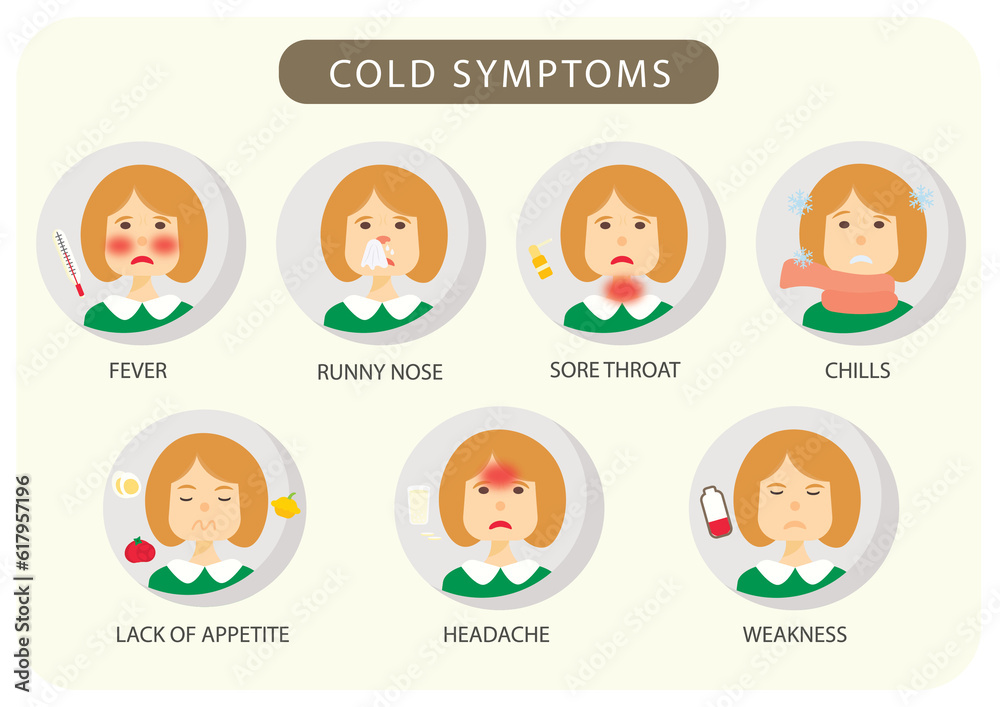 disease cold symptoms headache flu runny nose sore throat chills weakness lack of appetite fever illustration disease cold symptoms headache flu runny nose sore throat chills weakness lack of appetite fever illustration