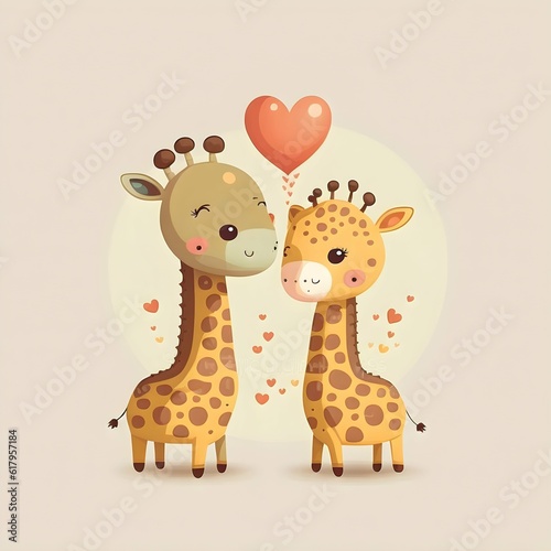 cutecore tinycore naturecore Vector graphic tiny cute two different giraphe in love with lots of hearts around isolated white background white blank space in the top looks enjoy cartoon zootopia 