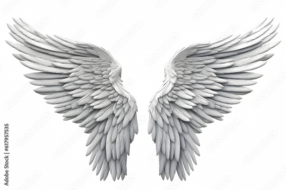 Realistic Celestial wings isolated on a white background -Generative AI Realistic Celestial wings isolated on a white background -Generative AI
