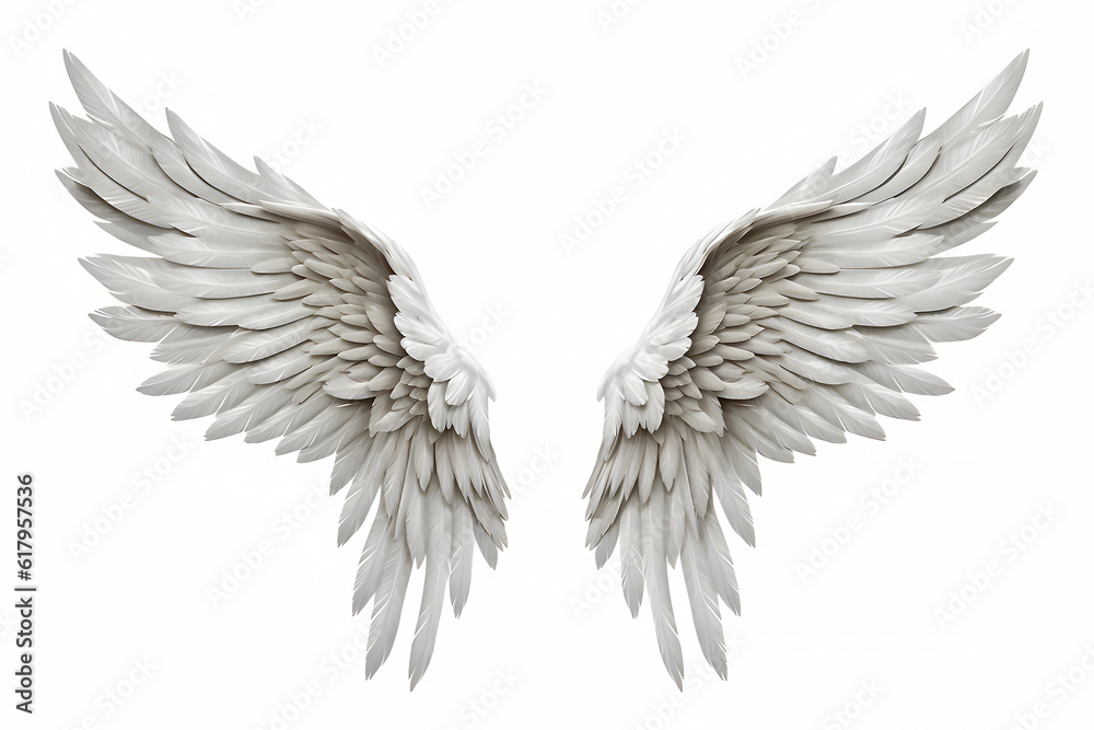 Realistic Celestial angel wings isolated on a white background -Generative AI
