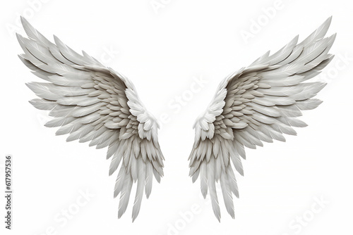 Fototapete Realistic Celestial angel wings isolated on a white background -Generative AI