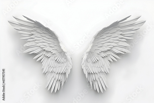 Realistic Celestial angel feather wings isolated on a white background -Generative AI
