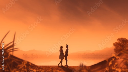 couple enjoying a sunset, in love together living their relationship happily