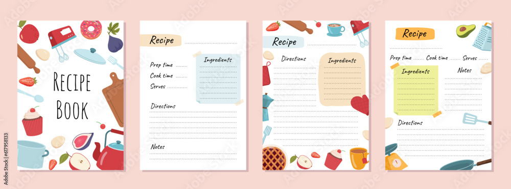 Set of recipe book pages concept Set of recipe book pages concept