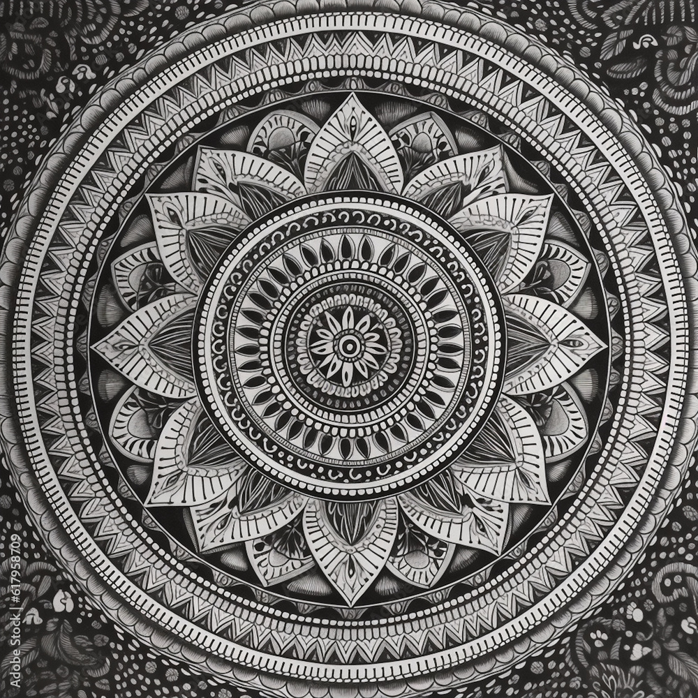 black and white mandala coloring book created with Generative AI technology	