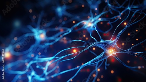3d illustration of human brain neurons, brain neural activity concept. Generative AI 