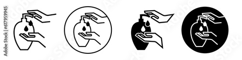 Hand disinfection icon set. Black and white sanitizer, lotion, disinfect, hand wash sign symbol collection. Infection prevention from corona liquid hygiene vector illustration. skin, body cream soap.