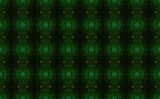 Psychedelic art, pattern composed by abstract painting on a dark background with green, golden, print, ornament, hindu, goa trance