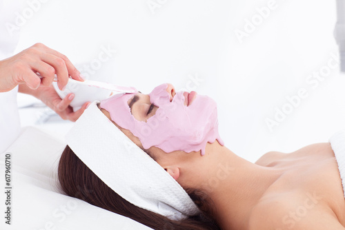 A beautiful woman undergoes procedures in a beauty salon.