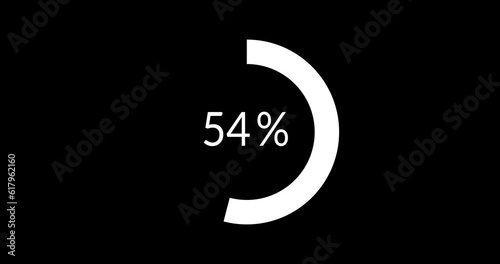Science Loading white Circle Ring on black background. 100 in the loading ring. Loading Transfer Download Animation from zero to one hundred percent. Circle percentage. photo