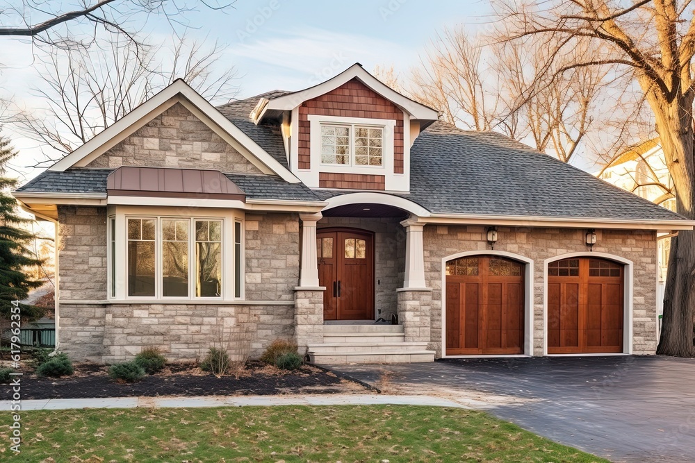 Obraz premium Newly Constructed Home with State-of-the-Art Layout, Single Car Garage, and Mint Green Siding, generative AI