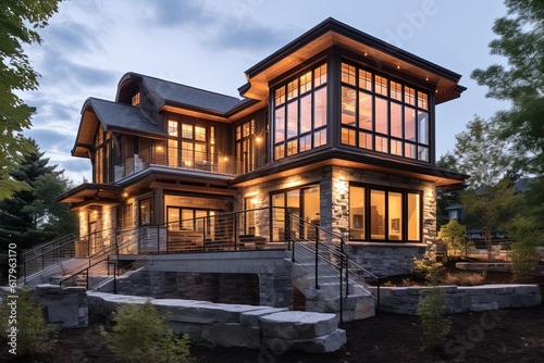 Opulent New Property: Cutting-Edge Design, Coral Siding, Natural Stone Staircase & Two-Car Garage, generative AI