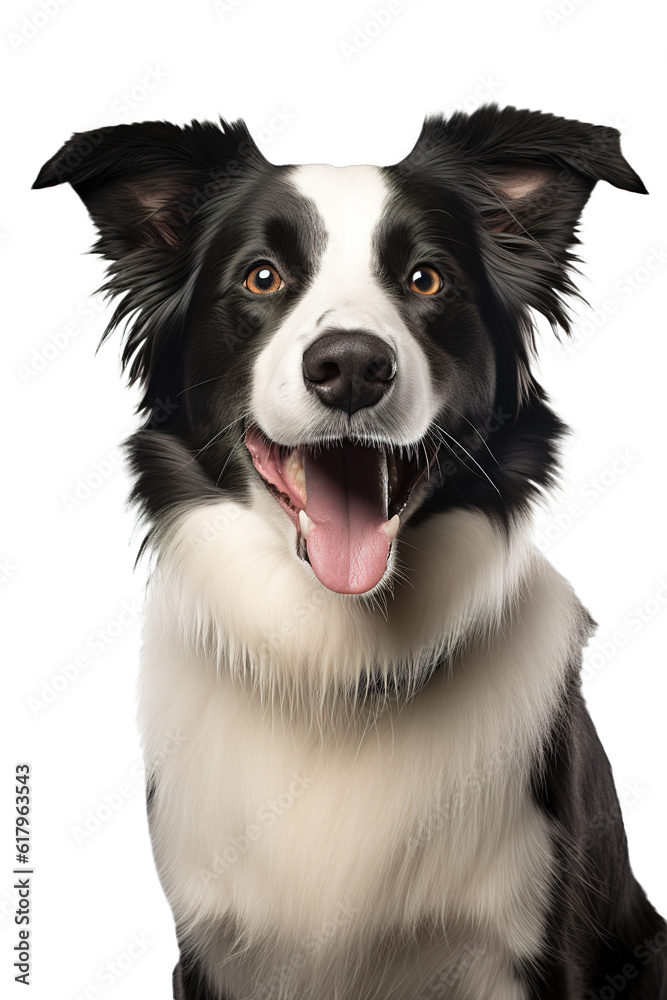 Adult cheerful border collie dog portrait over transparent background