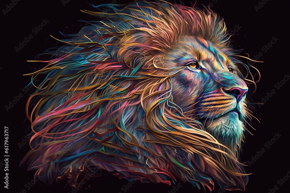 close up of a colorful lion, frame of a beautiful lion, generative ai
