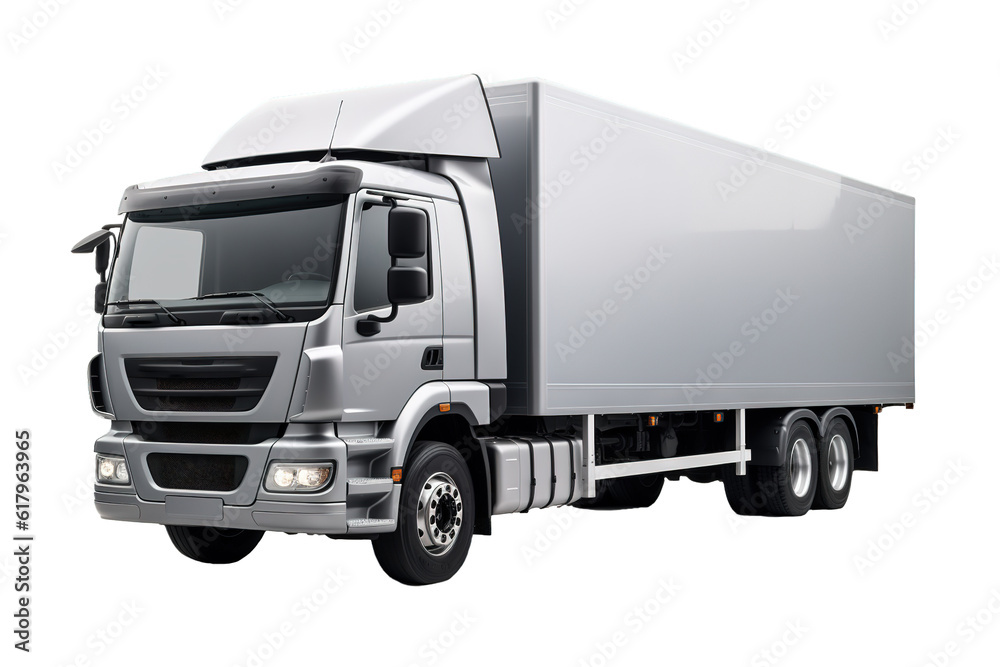 Silver modern cargo truck over transparent background