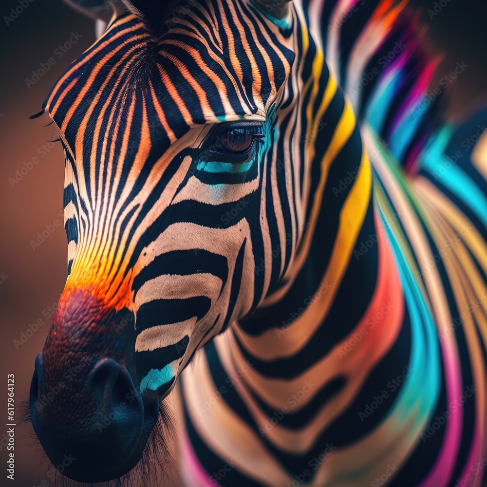 beautiful zebra in 4k, frame of a zebra, closeup of a beautiful colorful zebra, generative AI