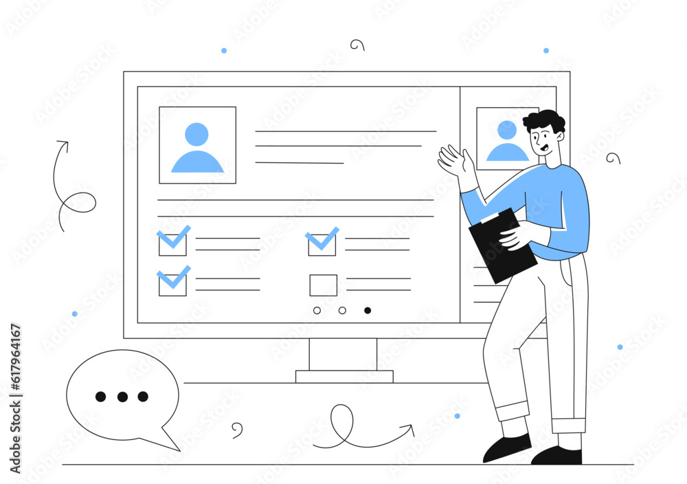 Man with his resume line concept Man with his resume line concept