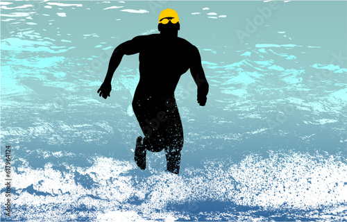 triatlon, hombre, vector, playa, figura, deporte, corriendo