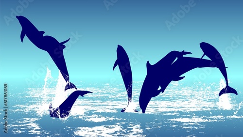 delfines, amarillo, sol, playa, brinco, mar, atardecer © fergomez