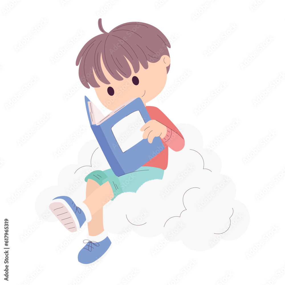 Isolated cute boy character reading a book Vector illustration