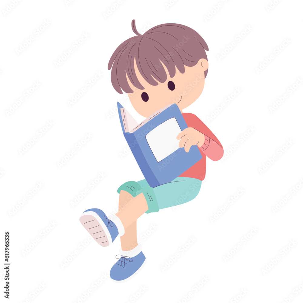 Isolated cute boy character reading a book Vector illustration Isolated cute boy character reading a book Vector illustration