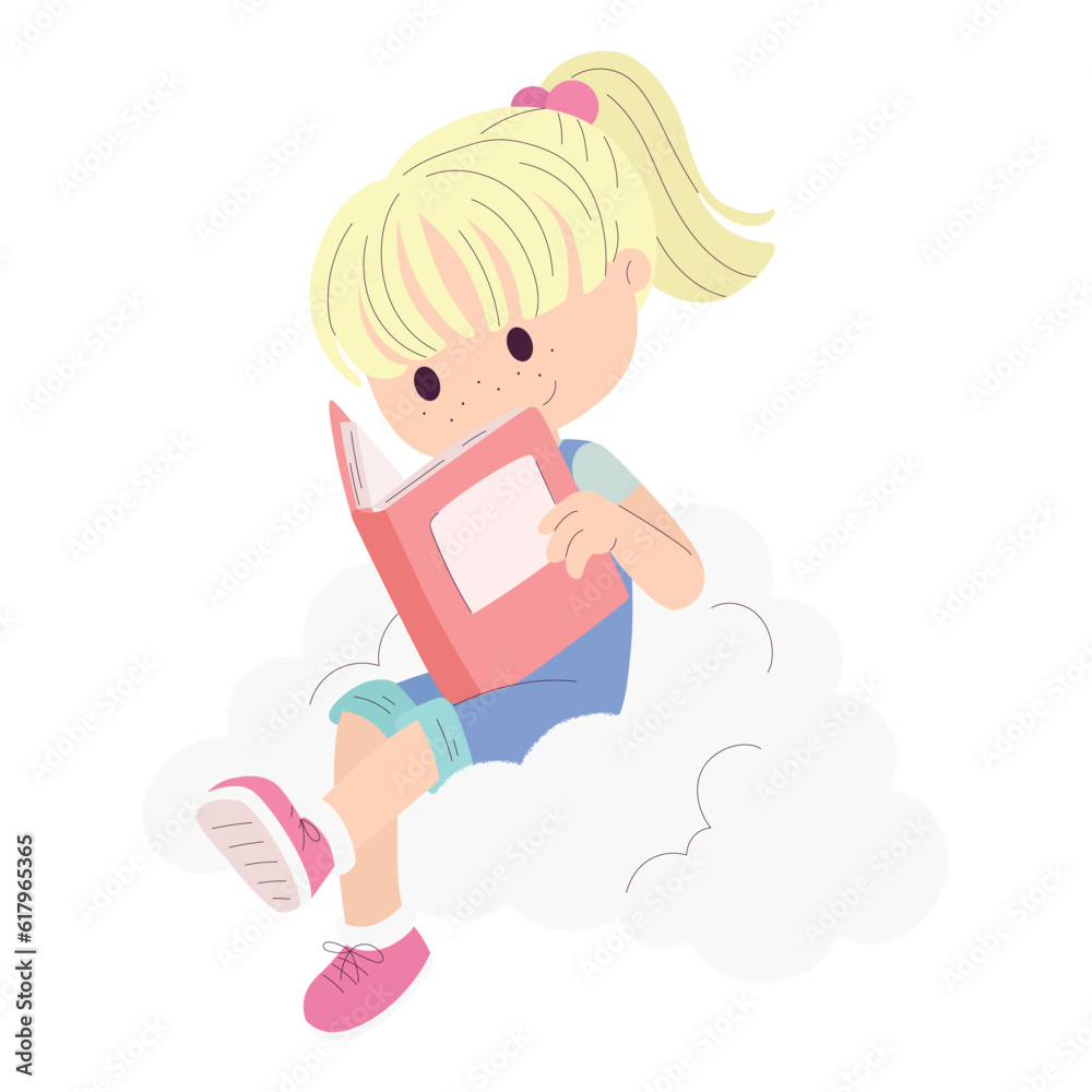 Isolated cute girl character reading a book Vector illustration
