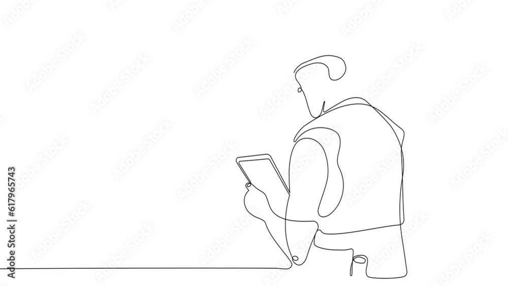 Animated drawing of continuous line draw architect meeting at construction site to talk blueprint design to team member. Building architecture concept. Single line animation. High quality 4k footage
