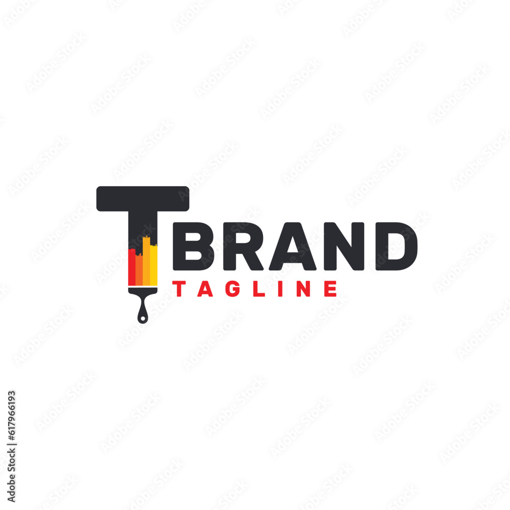 Letter T Logo with Paint Brush - Alphabet T with Paint Brush Logo ...