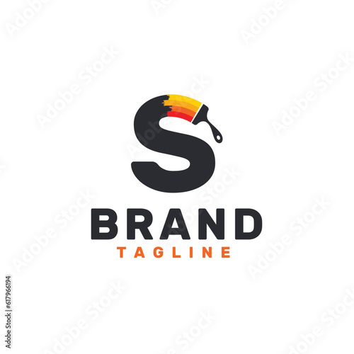 Letter S Logo with Paint Brush - Alphabet S with Paint Brush Logo Design