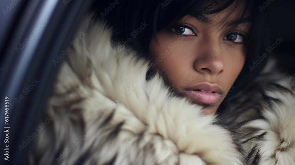 angry or disappointed or sad or thoughtful, in a car, sits, young adult woman, front view, close-up, multiracial female woman, fictional place angry or disappointed or sad or thoughtful, in a car, sits, young adult woman, front view, close-up, multiracial female woman, fictional place