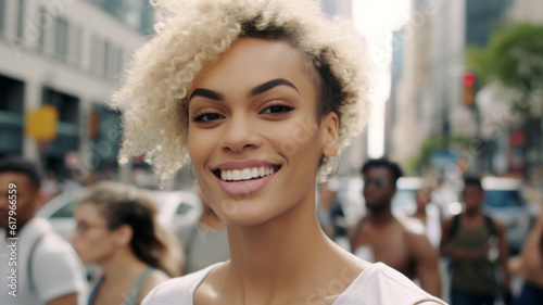 smiling, young adult woman ...