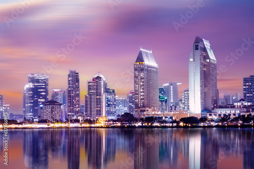 View of  cityscape at Night   San Diego  California  USA