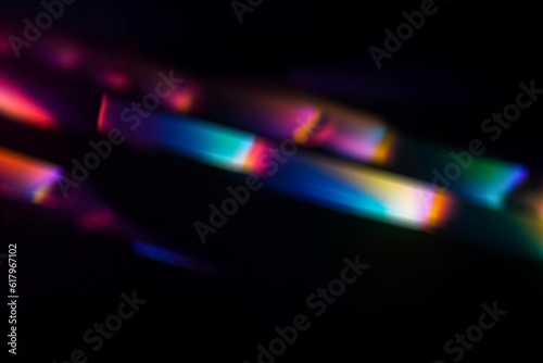 Party Lights Effect Overlay. Aesthetic Blurred Rainbow Light Texture, Fun Festive Event, Bright Bokeh Shine, Colorful Disco Club Nightlife Atmosphere. Generative AI.