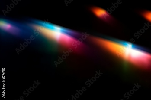 Party Lights Effect Overlay. Aesthetic Blurred Rainbow Light Texture, Fun Festive Event, Bright Bokeh Shine, Colorful Disco Club Nightlife Atmosphere. Generative AI. photo