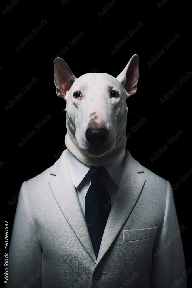 Bull Terrier breed dog wearing a suit breed dog wearing a suit