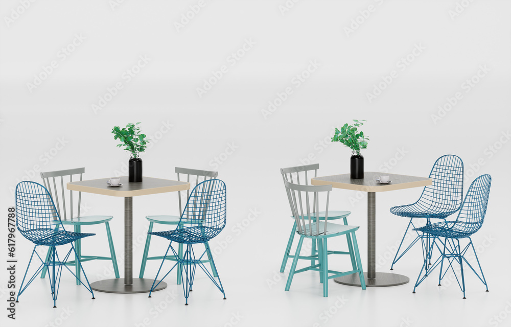 Coffee table and chair isolated on white background, 3d render
