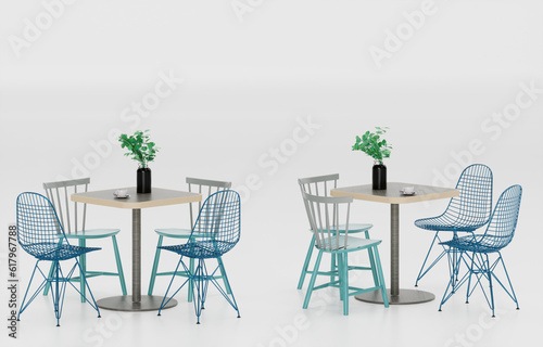 Coffee table and chair isolated on white background, 3d render